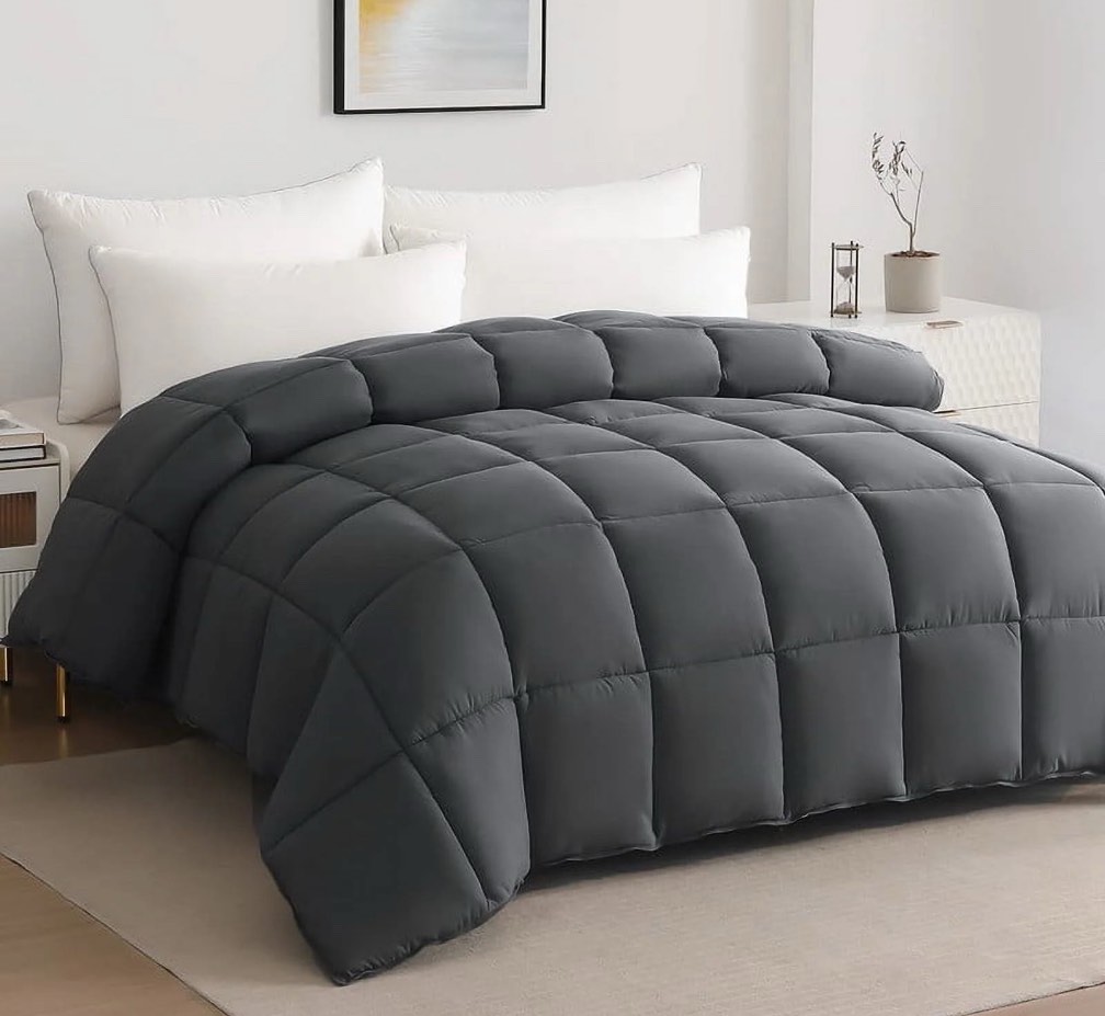 JUSTLET Luxury Solid Down Alternative Machine Washable Gray Comforters, Queen