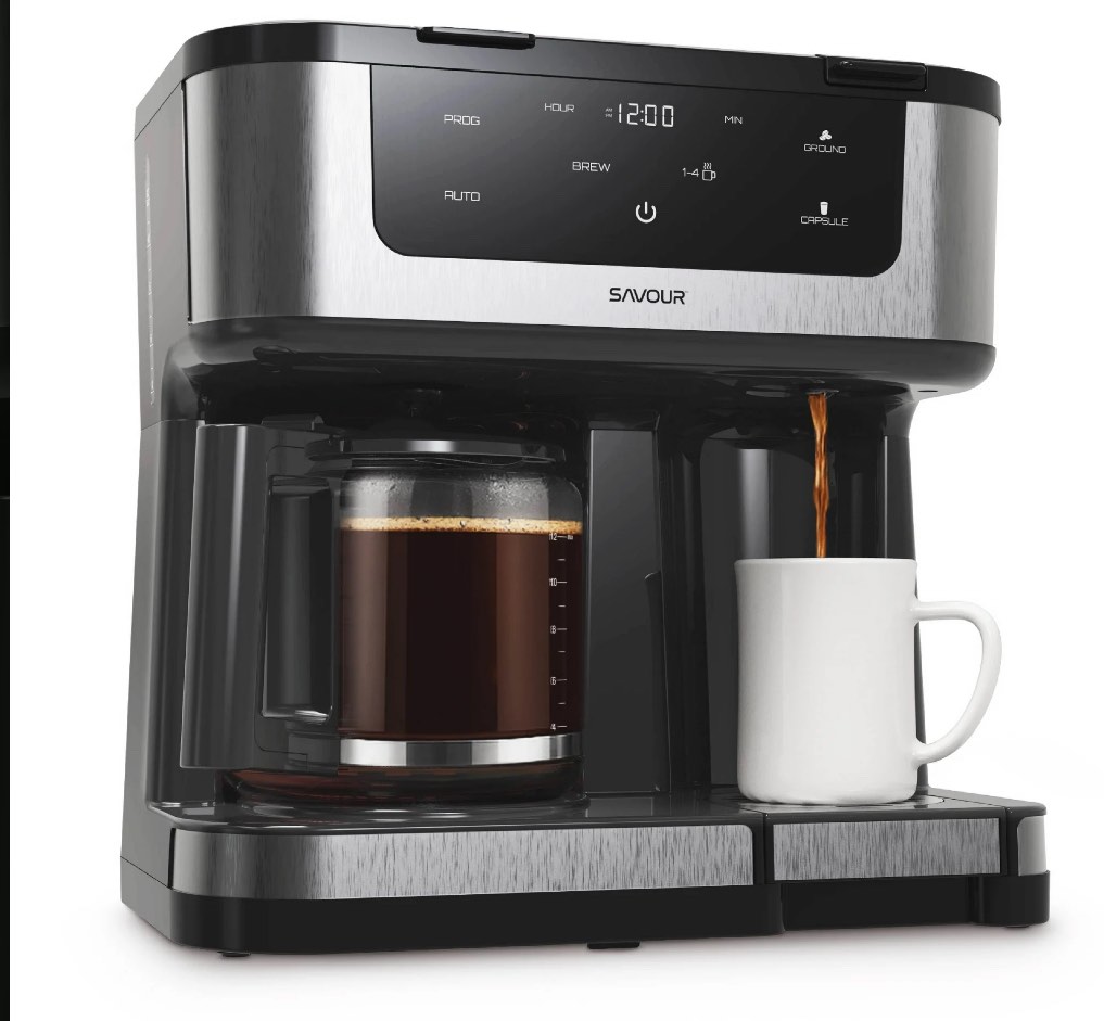 Savour Dual Coffee Maker, Programmable 12-Cup Coffee Pot & Single Serve Coffee Machine