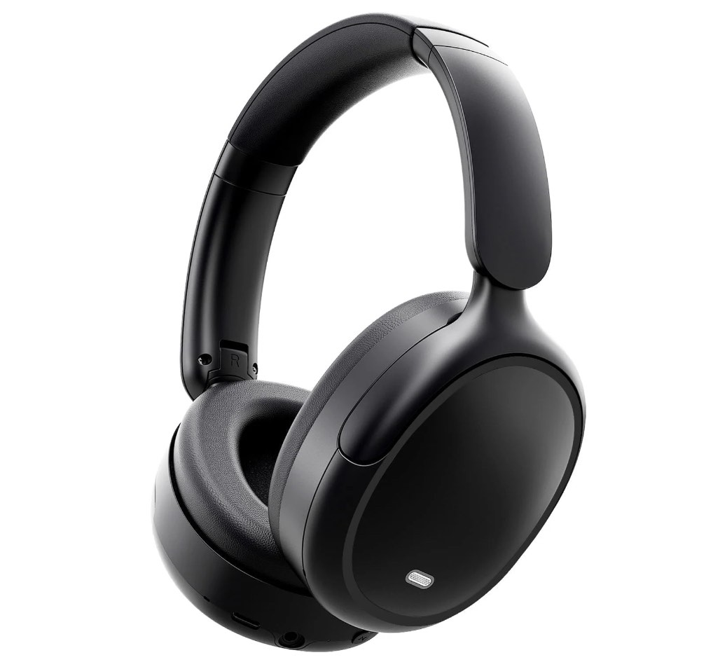 hybrid active noise cancelling -45db, bluetooth headphones 5.4, 50h playtime earbuds, clear call with 4 mics, bass boosted by 90%, comfort fit over ear headphones for travel home office pc black