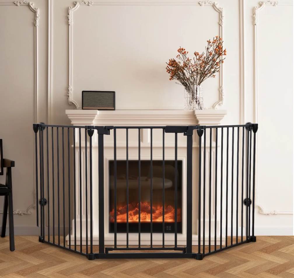 KingSo 33"-80" Extra Wide 30" Tall Adjustable Auto Close Metal Pressure Open Area Baby Gate with Swing Door For Doorway Stairs, Long Large, Black