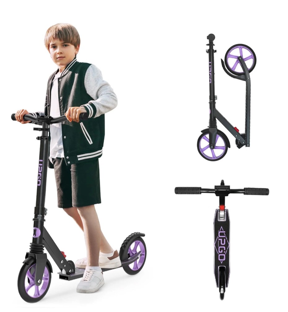 UPGO Kick Scooter for Ages 6+, Kids, Teens & Adults, 240 LB Max Load, Foldable, 8-Inch Wheels,Purple