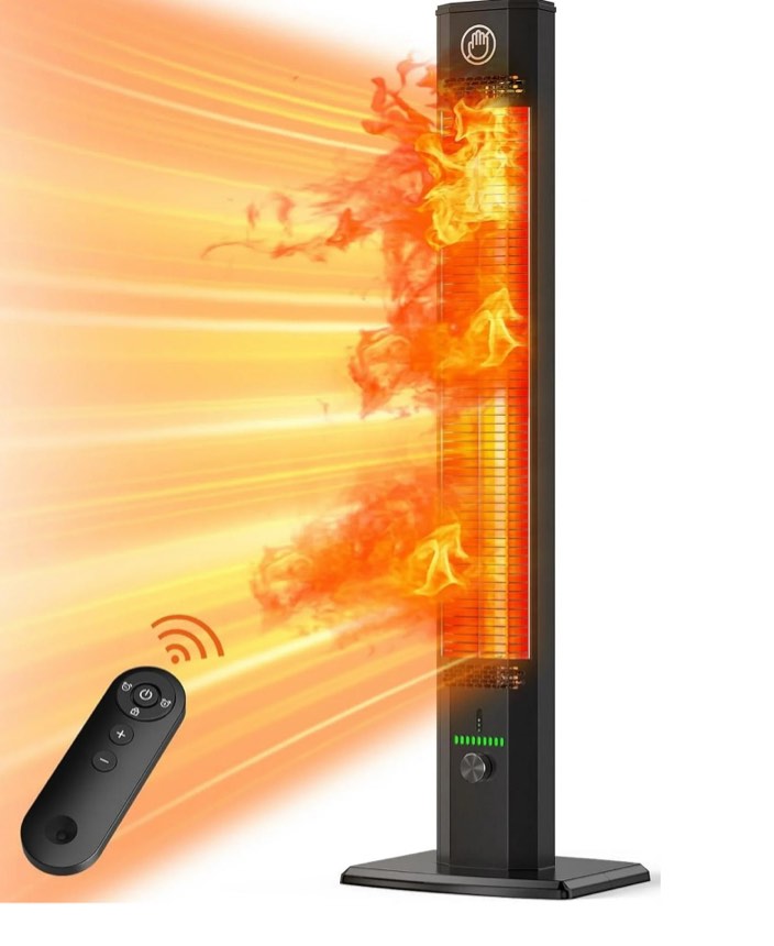 42inch Outdoor Patio Heater, 1500W, 3S Instant Heating, Infrared Heater with 180min Timer, Tip-over Protection, Super Quiet for Indoor Outdoor Use