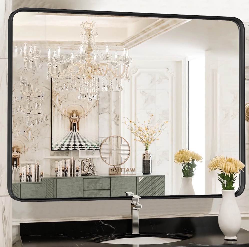 EDX Bathroom Mirror 40 x 30  Wall Mirror with Rectangular Metal Frame  Black