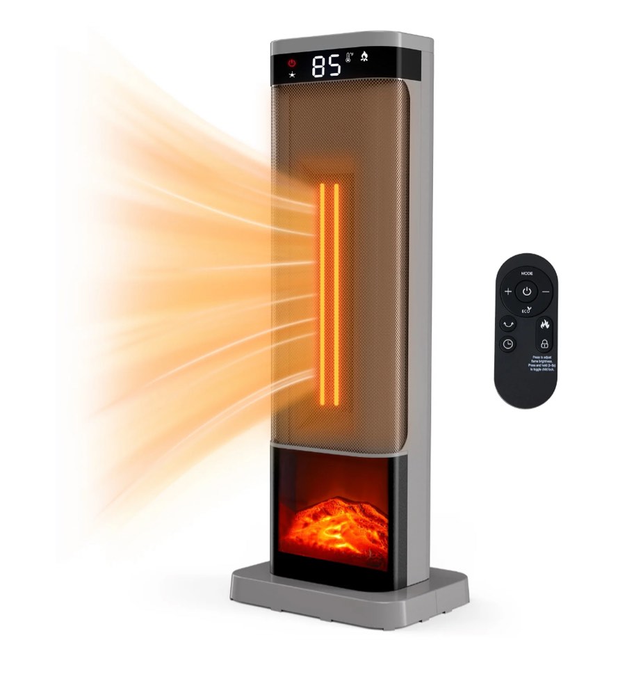 JIOABL Portable Space Heater with Remote, Thermostat, Overheating Protection for Indoor Use, Silver