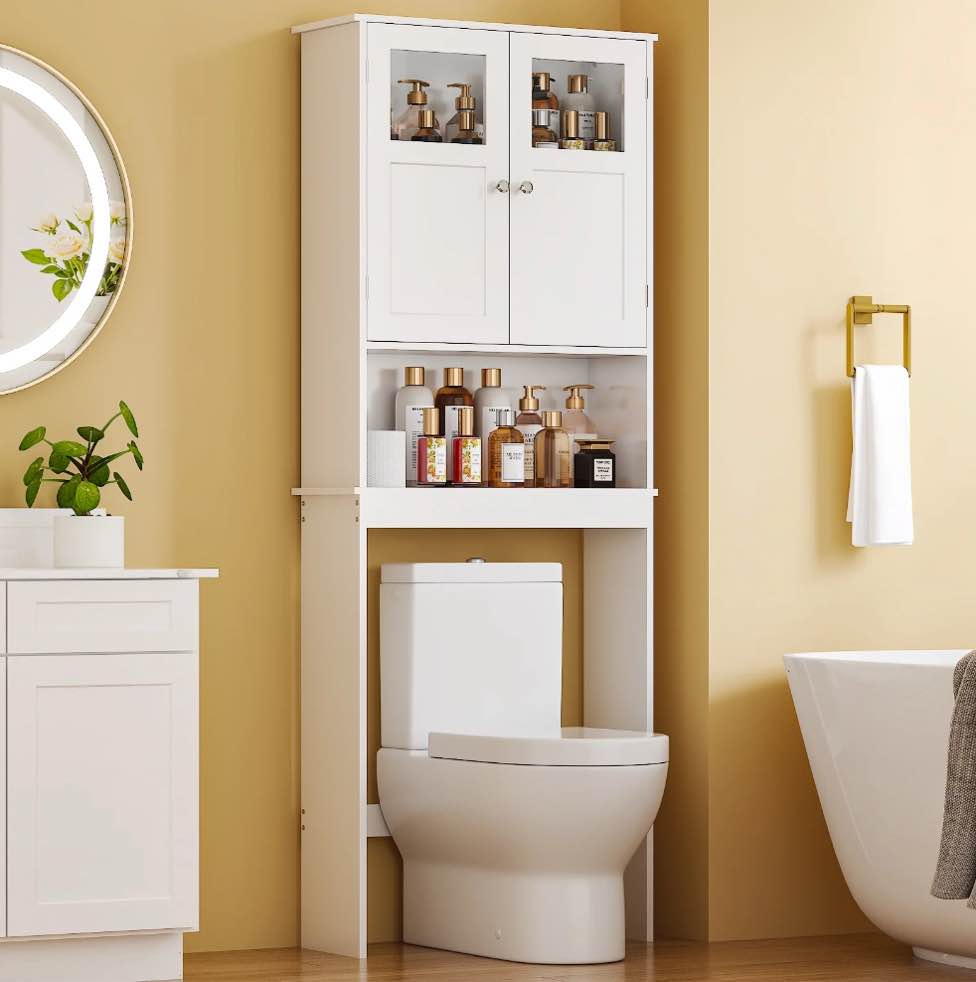 Ktaxon Over the Toilet Bathroom Storage Cabinet with 2 Doors & 3 Storage Shelves Space Saver  White
