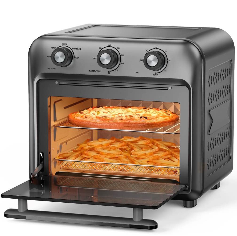 19QT Air Fryer Toaster Oven with Convection, 5-in-1 Countertop Cooker, Visible Window, Oil Free, 1500W, Black