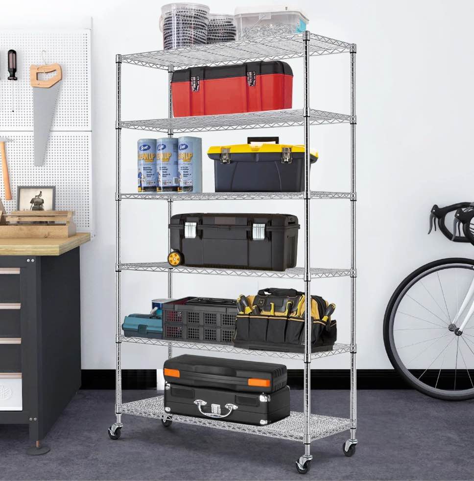 BestOffice 6 Tier Wire Shelving Unit with Wheels 2100LBS Capacity-18x48x82  Chrome