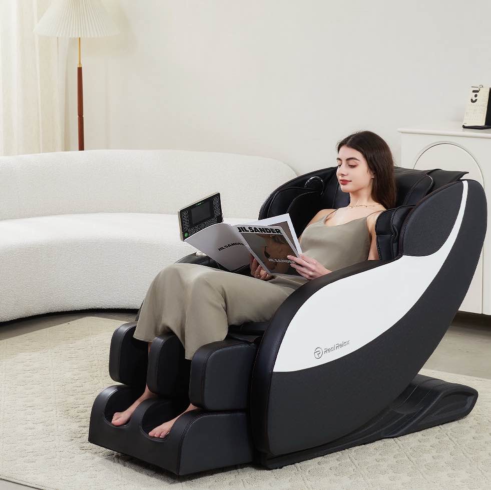 Real Relax Zero Gravity Full Body Massage Chair Recliner with Heating and Foot Massage, Black