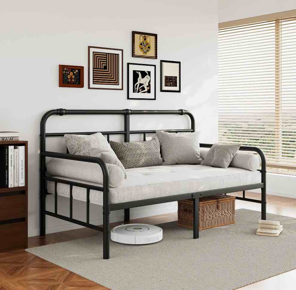 FSCHOS 14 inch Twin Size Metal Daybed Frame, Twin Sofa Daybed Frame for Living Room, Heavy Duty Slats Support