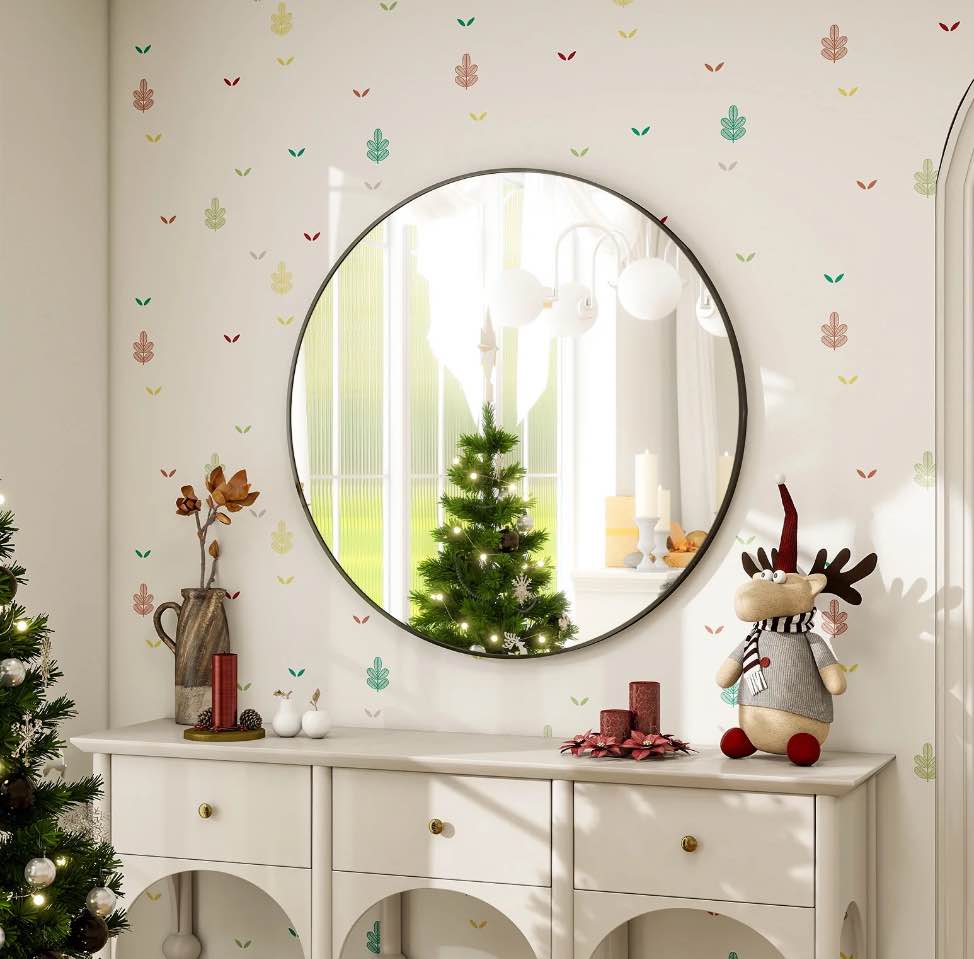 YVANLA 36" Rounded Bathroom Wall Mirror Vanity Mirror,Black