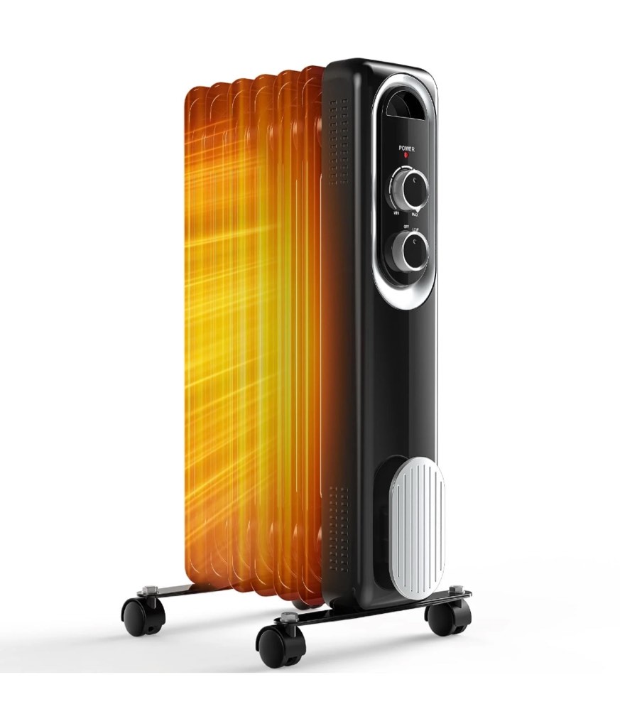 MCQ Basic Electric Oil Filled Radiator, Space Heater with Adjustable Thermostat,for Office Bedroom Home, Black