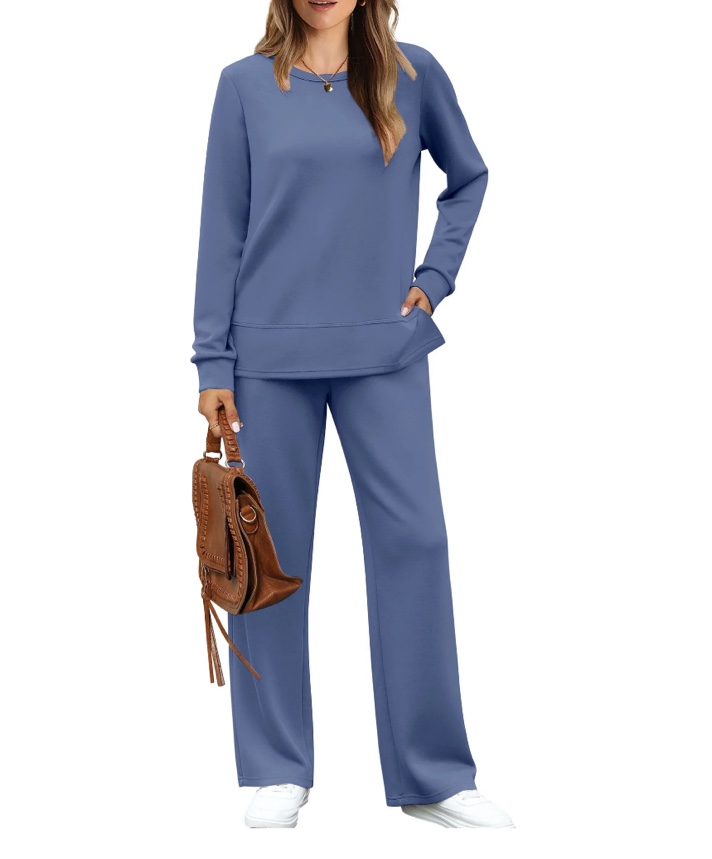 Condition photo showing New/Like New for UVN 2 Piece Outfits for Women Long Sleeve Sweatsuit and Wide Leg Tracksuit Ladies Fall Cozy Lounge Sets size M