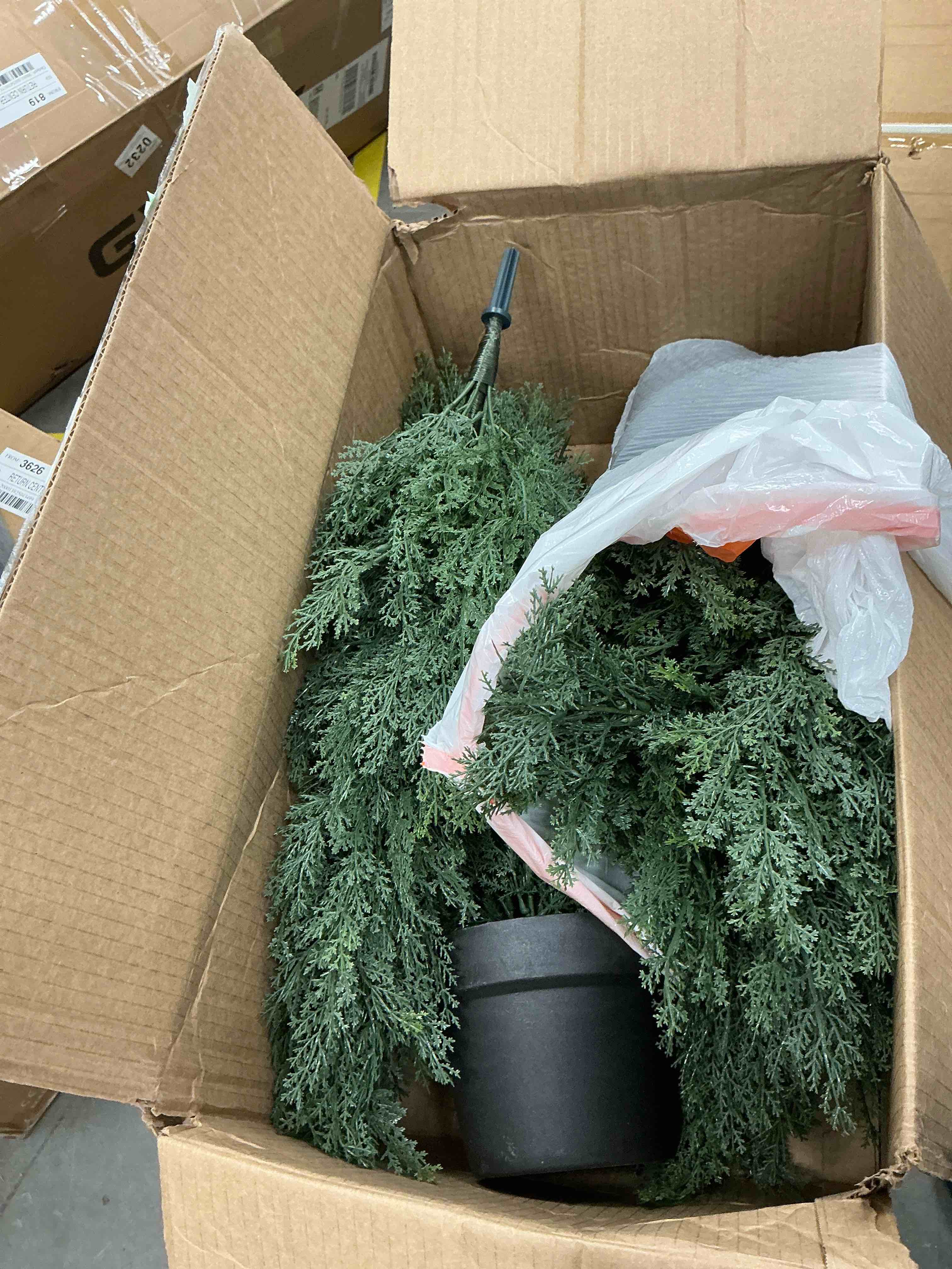 Condition photo showing Good Condition for Artificial Cedar Tree 2 Pack 3 ft Outdoor Artificial Topiary Cedar Plants Fake Tree UV Rated Potted Plants for Porch Decor Faux Pine Tree for Perfect Housewarming Gift