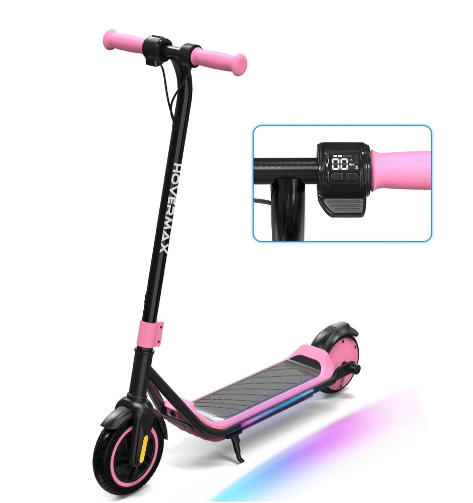 HOVERMAX Kids Electric Scooter - Ages 6-12, 10mph, 9.3mi Range w/ 7-Color Lights & 7" Tires