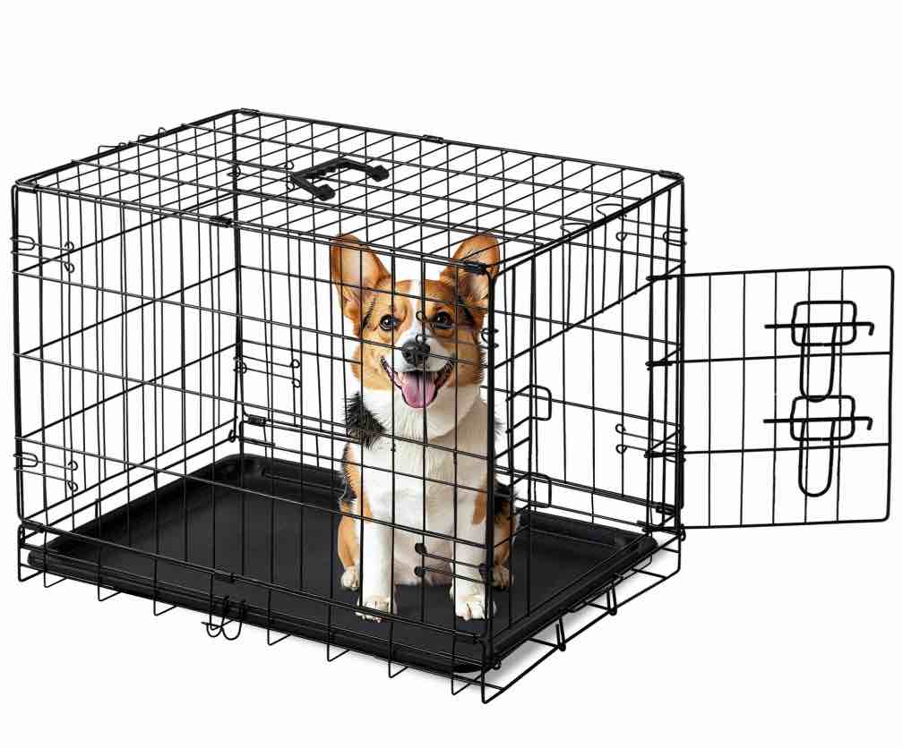 EDX Medium Dog Crate, 30" Single Door Folding Metal Wire Dog Cage with Plastic Leak-Proof Pan Tray