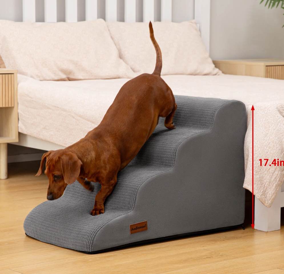 4 Tiers Dog Ramp and Stairs for Beds Or Couches - Non-Slip Sturdy Pet Steps - for Small Dogs to get on High Bed