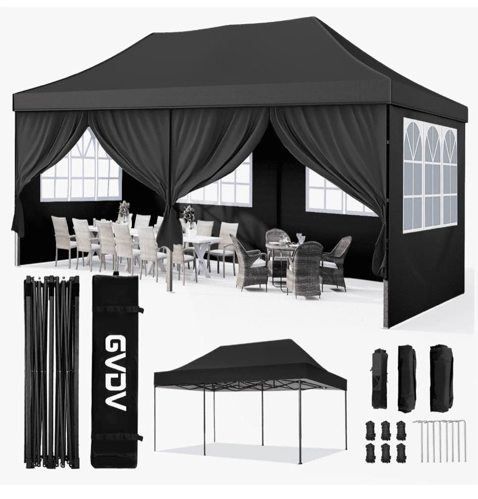 GVDV 10x20 FT Pop up Canopy tent with Removable Sidewalls, Instant Canopies Portable Gazebo, UV Resistant Waterproof, Enclosed Canopy Tent for Outdoor Events, Patio, Backyard, Party, Parking