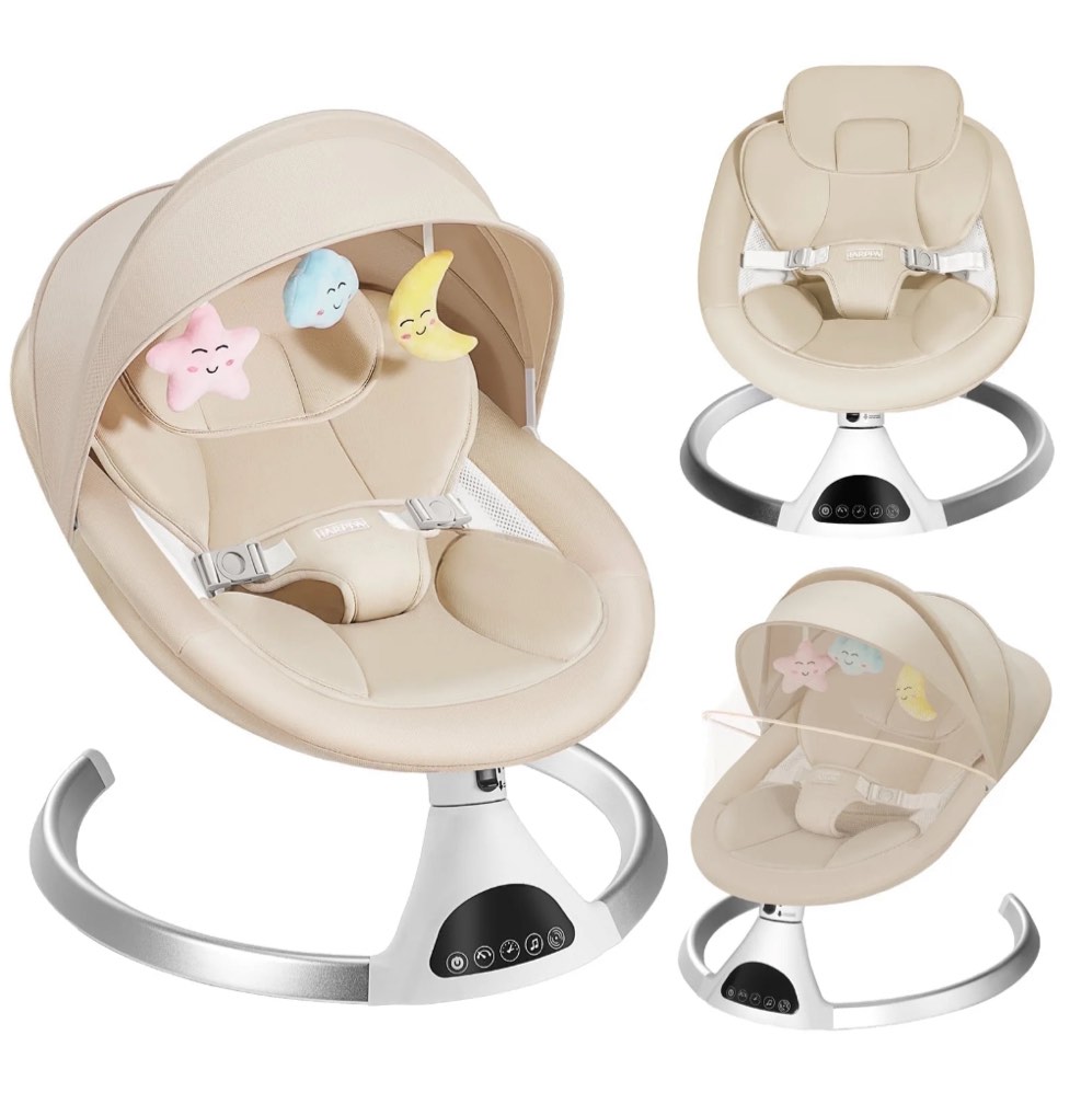 HARPPA Electric Baby Swing, Infant Swing with Remote Control, 5 Sway Speeds, Khaki