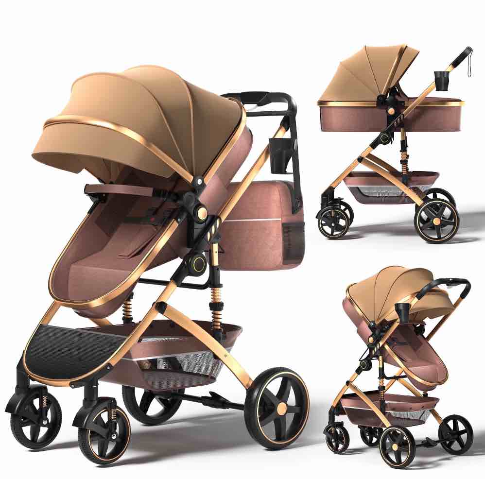 babyeap 2 in 1 Baby Stroller,Foldable Lightweight Carriage Reversible Bassinet Pram for Toddler,Travel Stroller with with Cup Holder?Storage Bag,Brown
