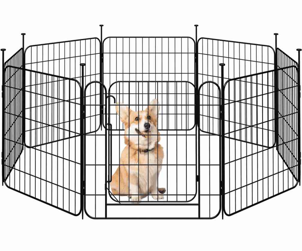Yaheetech 8 Panels Foldable Metal Dog Playpen with Door, 23.6? H, Black