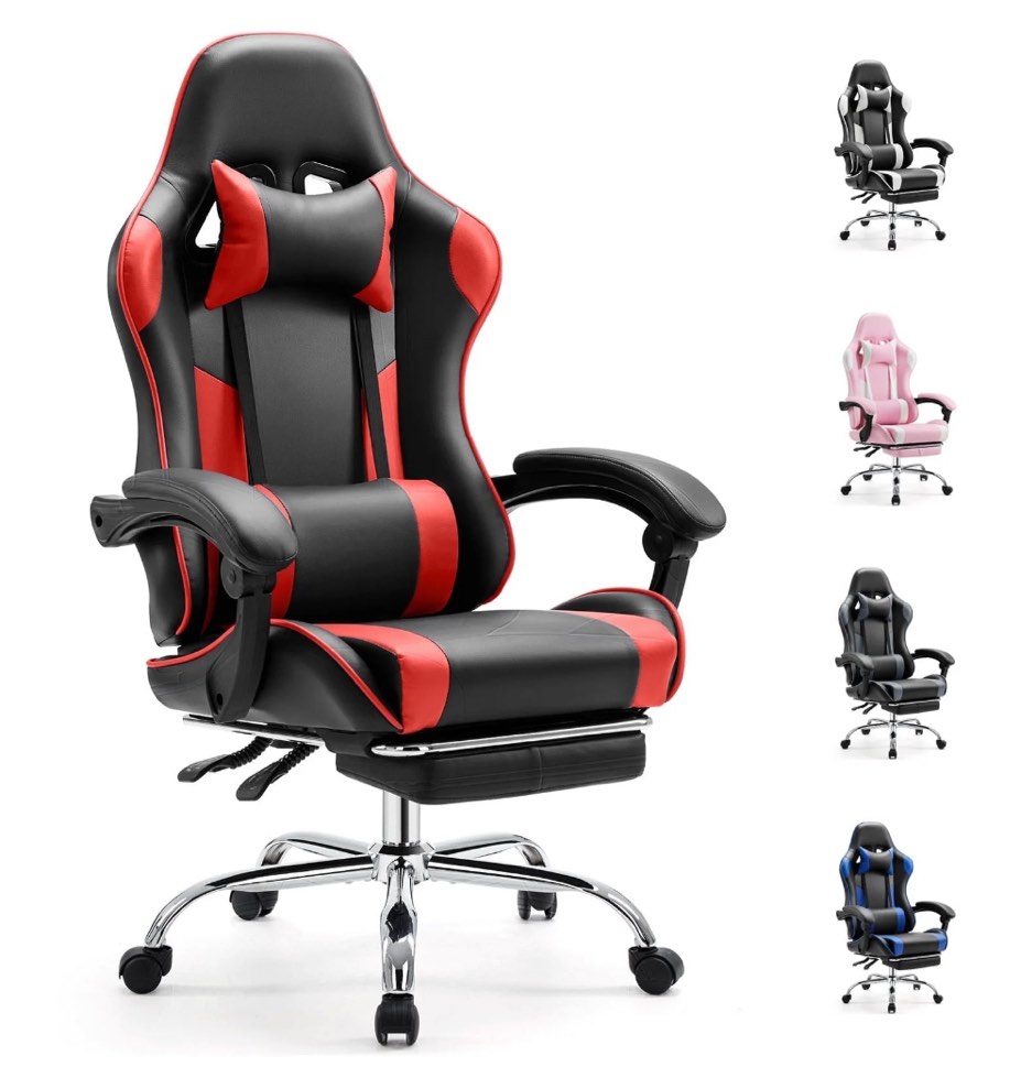EDX Ergonomic Gaming Chair High Back Office Chair with Lumbar Support and Adjustable Armrests Swivel Racing Chair, Black and Red