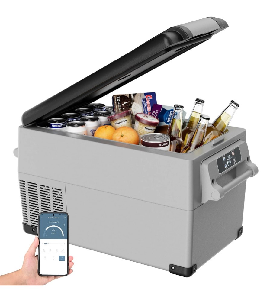 Simzlife 12 Volt Car Refrigerator  37QT(35L) RV Refrigerator  Freezer Fridge Cooler DC & AC  for Home  Travel  Camping  Fishing  RV and Outdoor  Gray