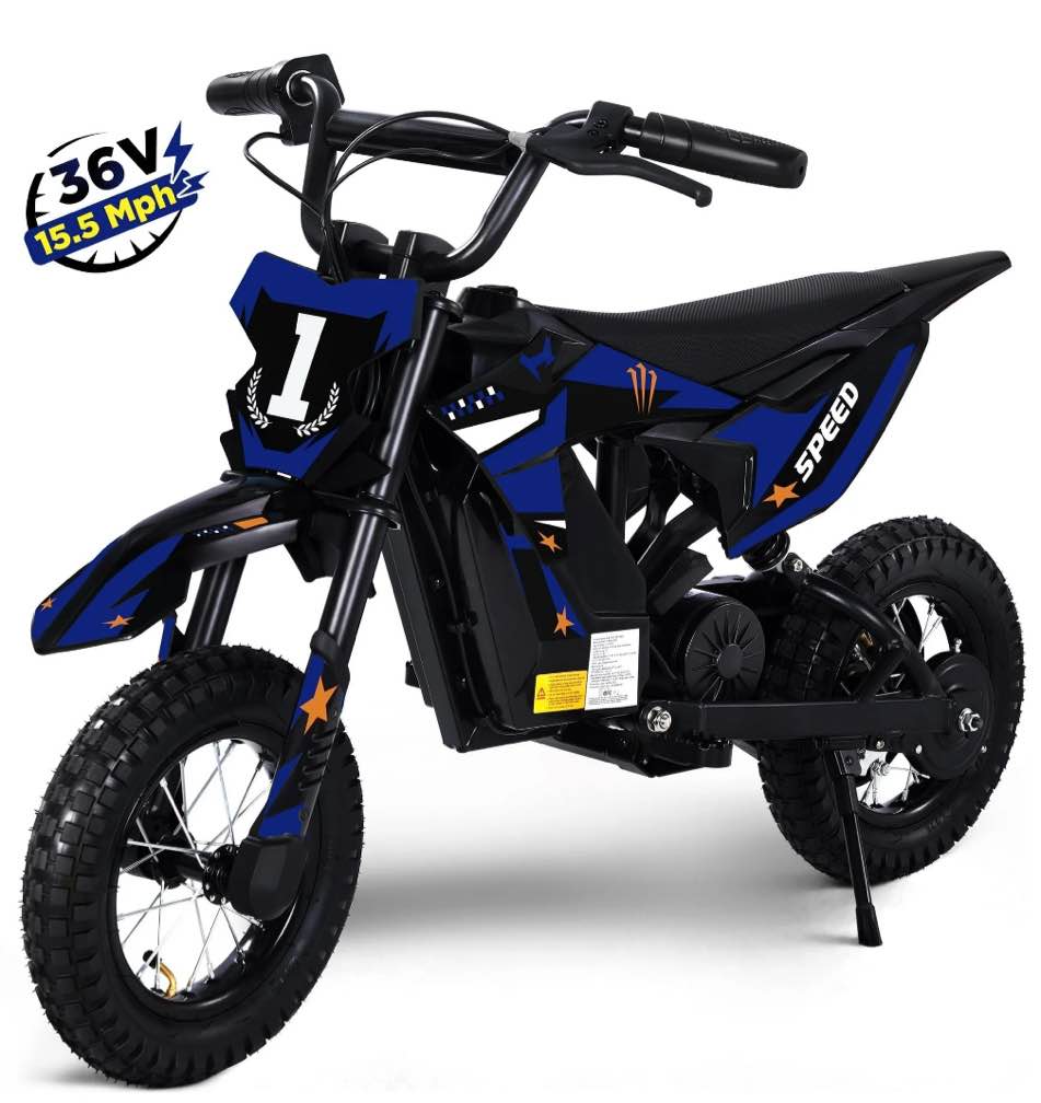 Wisairt 36V Kids Electric Dirt Bike, 15.5 MPH High-Speed Electric Motorcycle Ride on Dirt Bike for Kids Aged 5-10, 133 LBS Max Load, 10-Mile Range, Waterproof Seat, Twist Grip Throttle, Blue
