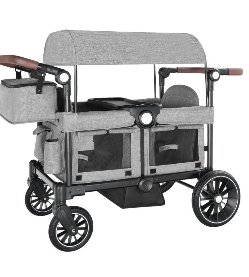 AILEEKISS Collapsible Wagon Stroller for 2 Toddlers with Adjustable Canopy, 44 Pounds, Grey