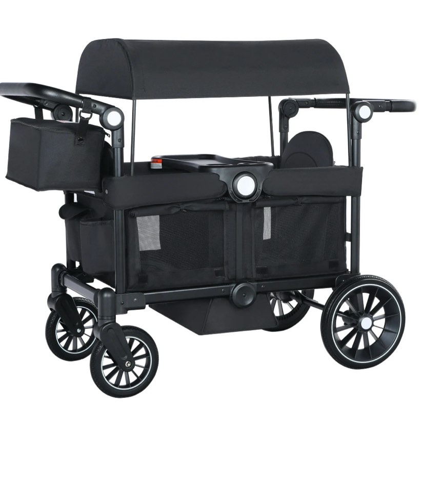 AILEEKISS Collapsible Wagon Stroller for 2 Toddlers with Adjustable Canopy, 44 Pounds, Black