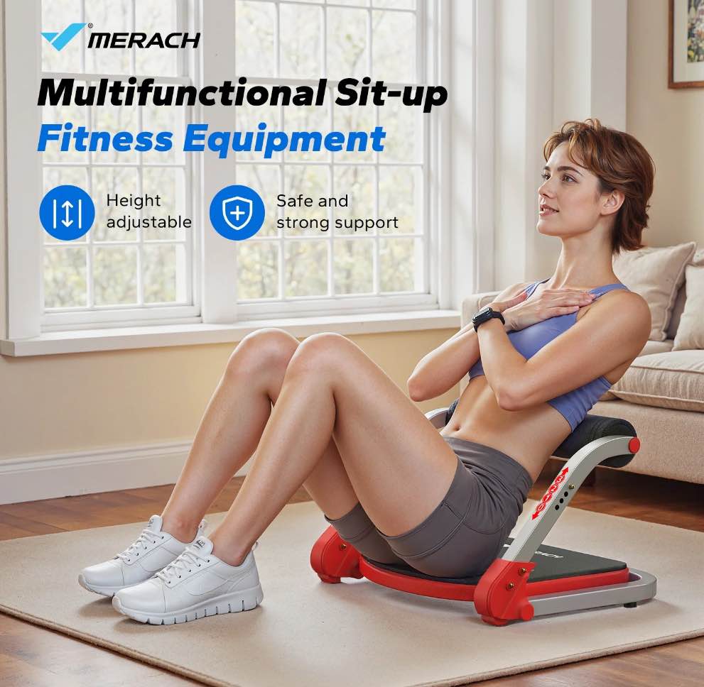 MERACH Ab Machine, Stomach Workout Equipment with 3 Resistance Levels and Auto-Rebound Feature, Sit-Up Equipment Supporting Up to 330 LBS