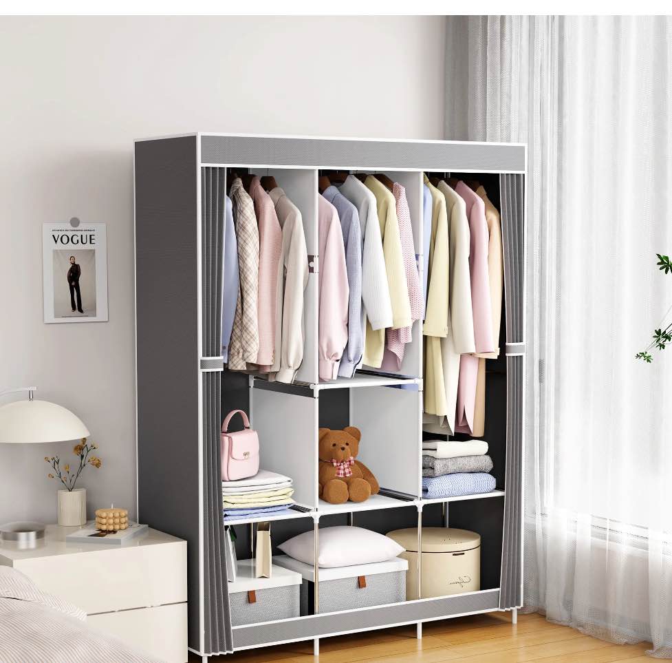 Riousery Large Portable Wardrobe Closet  6-Shelf Organizer and Hanging Space  51   Grey