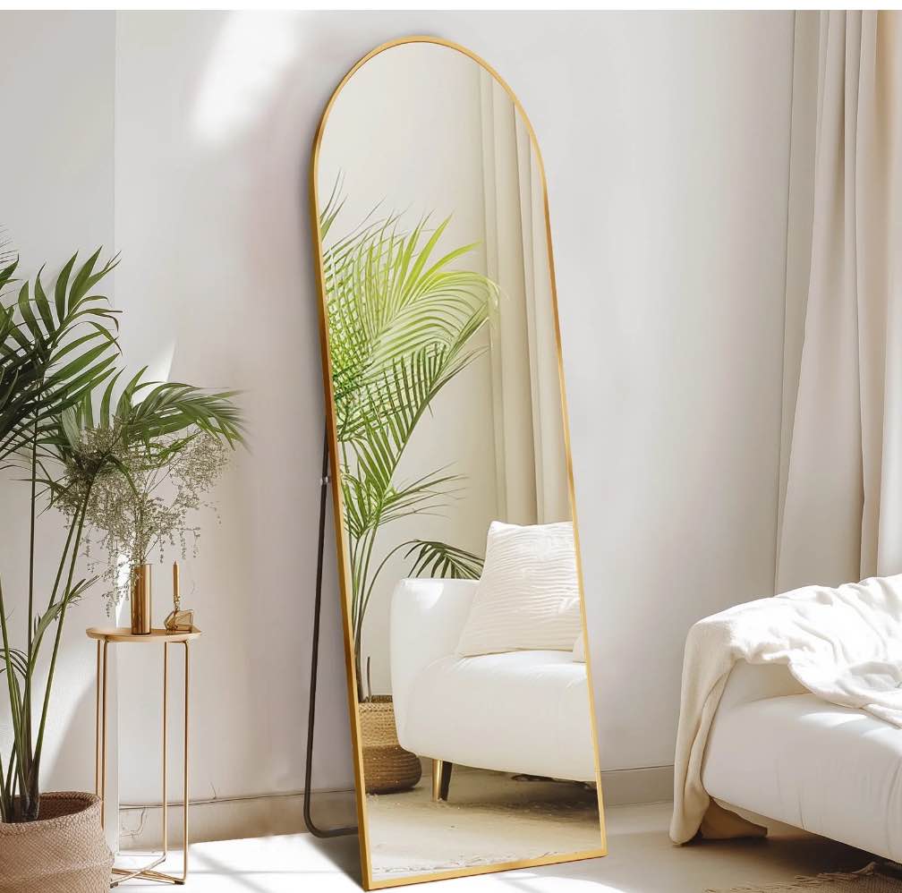 CONCETTA 59"x16" Arched Full Length Mirror, Full Body Standing Mirror Floor Mirrors, Gold
