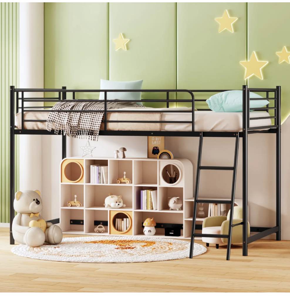 Zimtown Junior Metal Twin Loft Bed, Black