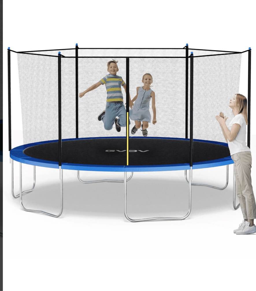 GVDV Outdoor Trampoline, 14' Backyard Recreational Trampoline with Enclosure for Kids & Adults