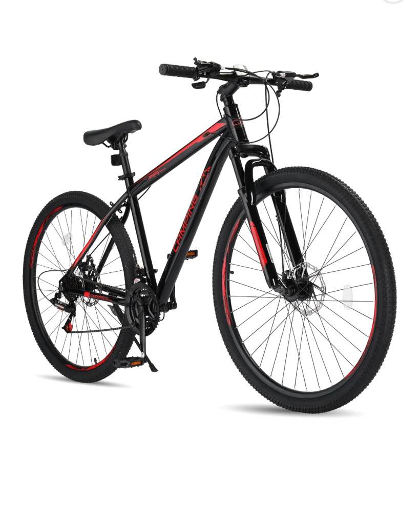 UBesGoo 29in Mountain Bike for Adult, 21 Speed MTB Bicycle for Men/Women, Dual Disc Brakes, Carbon Steel Frame, Black Red