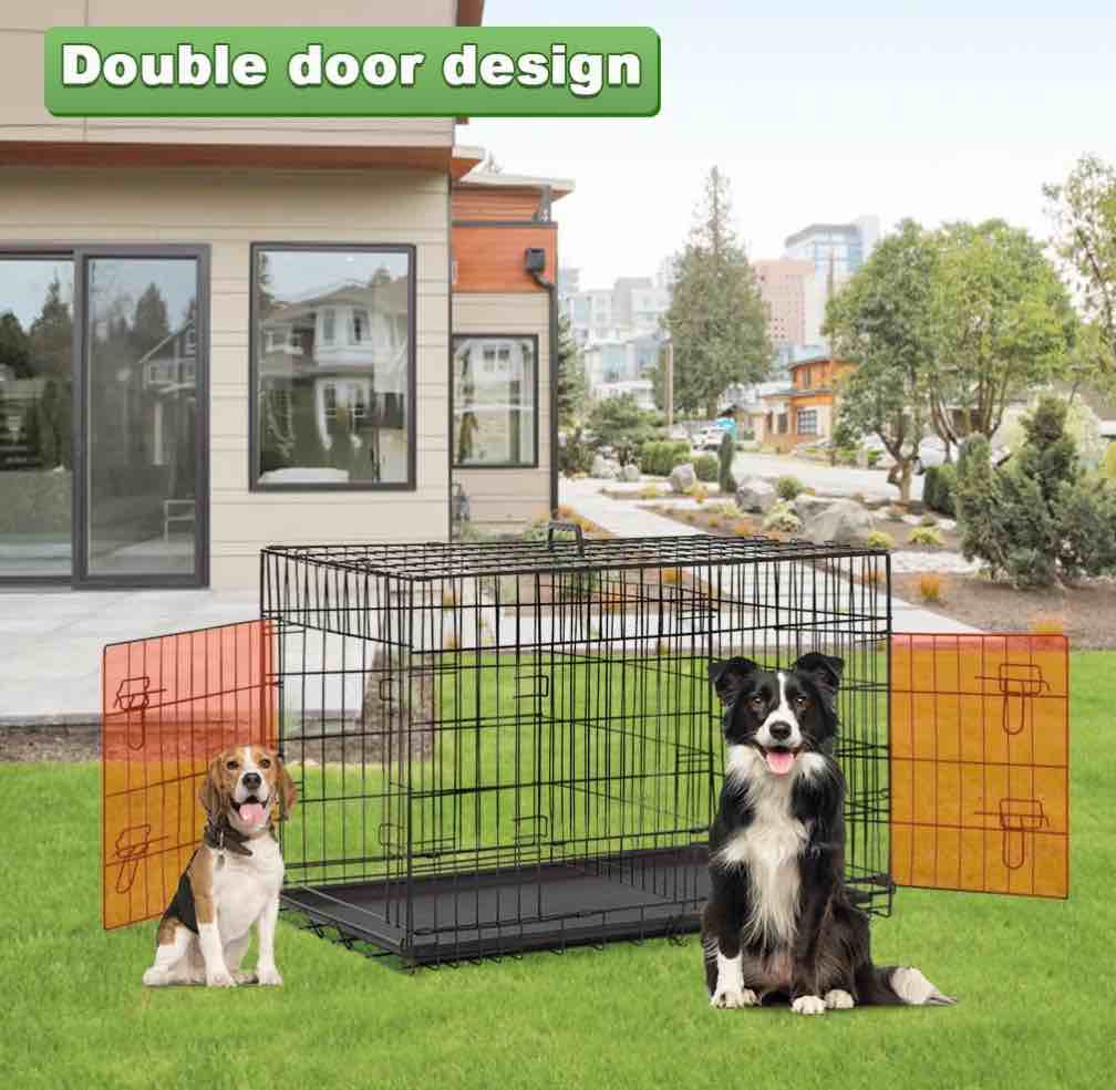 BestPet 48 inch Foldable Metal Dog Crate for Large Dogs  Double Door  Divider  Removable Tray(Black)