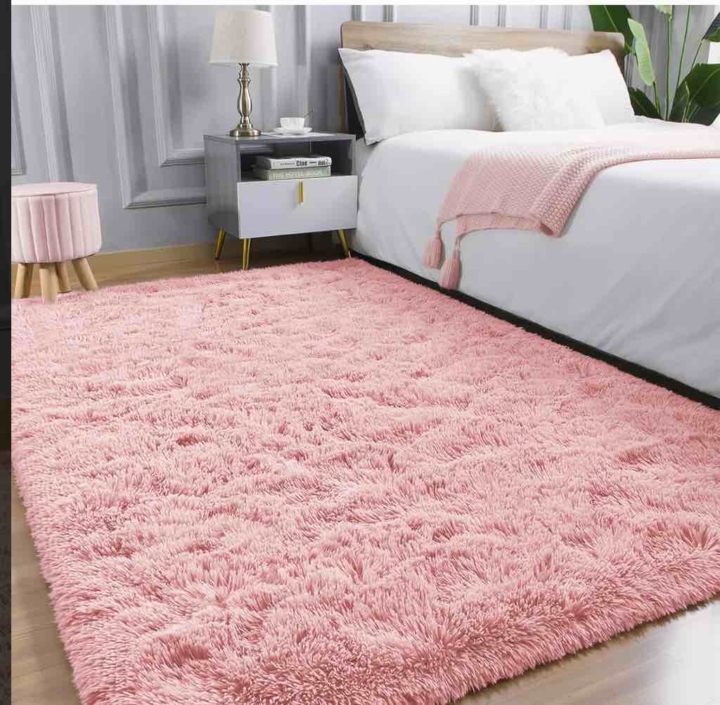 nefoso shag area rug, 8ft x 10ft soft fluffy area rugs for living room bedroom decor carpet, pink