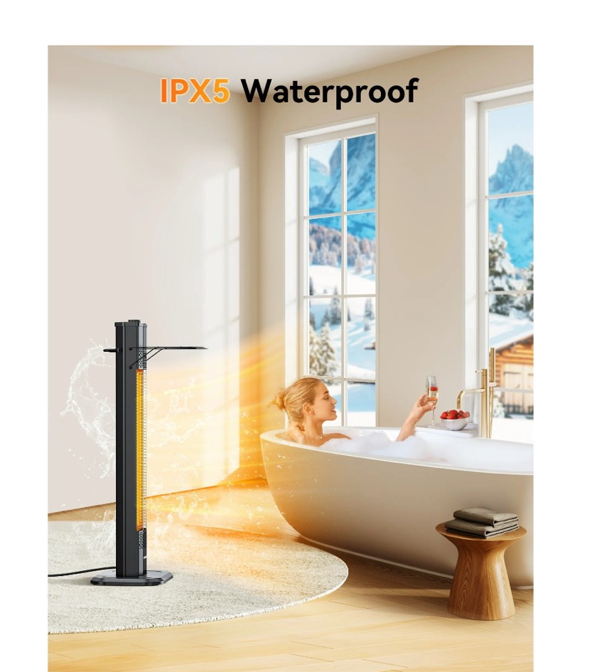 easoger 1500w 36in indoor space heaters, 100° oscillating portable tower electric heater, infrared outdoor patio heaters, 3 heating level, 1s fast heating, overheat protection