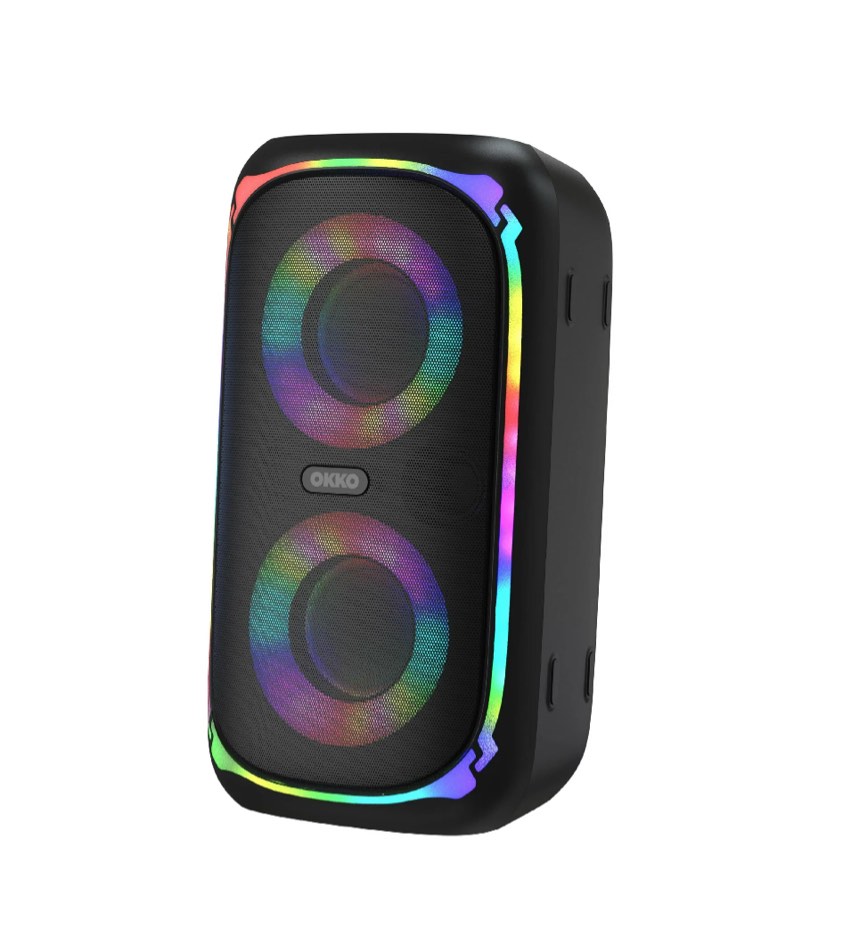okko sonic bass v4 portable bluetooth speaker – wireless party speaker with deep bass, karaoke speaker with microphone port, led lights, outdoor portable rechargeable speaker