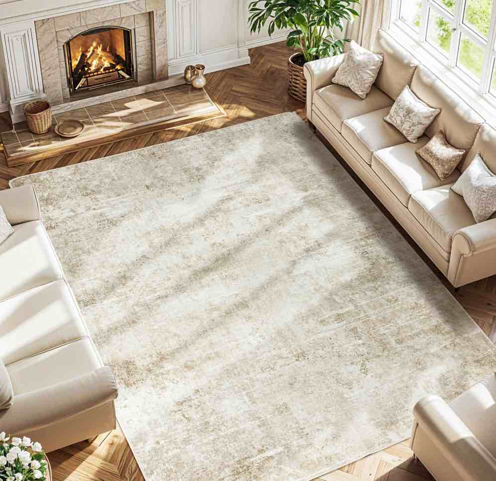 sonoro kate 8'x10' area rugs for living room, machine washable oriental vintage non slip soft indoor area carpet, beige