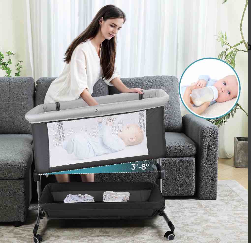 anyask portable baby bedside sleeper bassinet with waterproof mattress pad for infant newborn up to 12 month