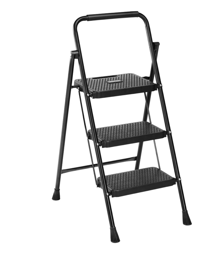 edx 3 step ladder, portable folding step stool heavy duty, anti-slip, lightweight 800lbs capacity, for kitchen, garage & outdoor use, black