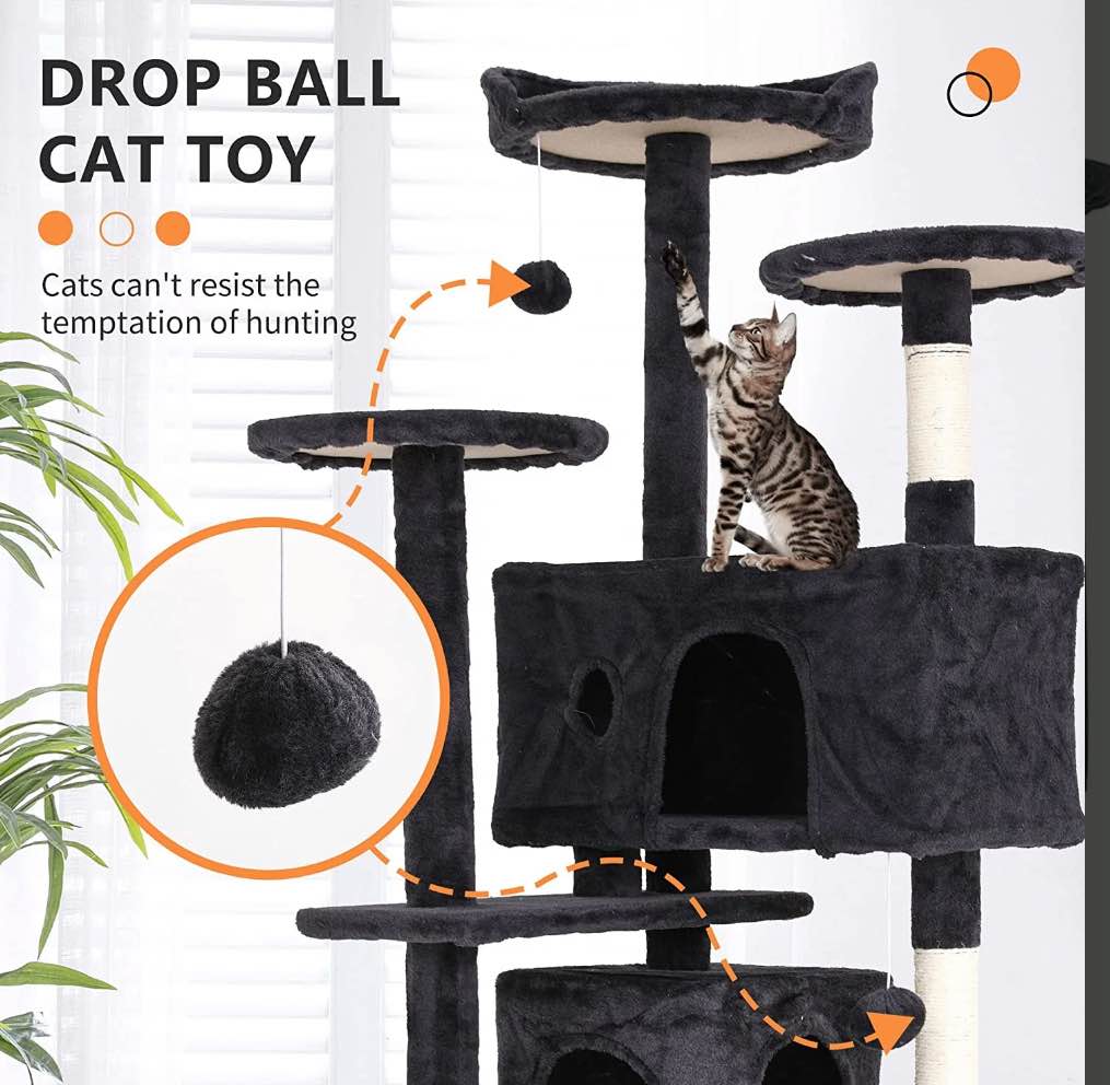 bestpet 54in cat tree tower  scratch posts  condo  toys  dark gray  perfect for active cats