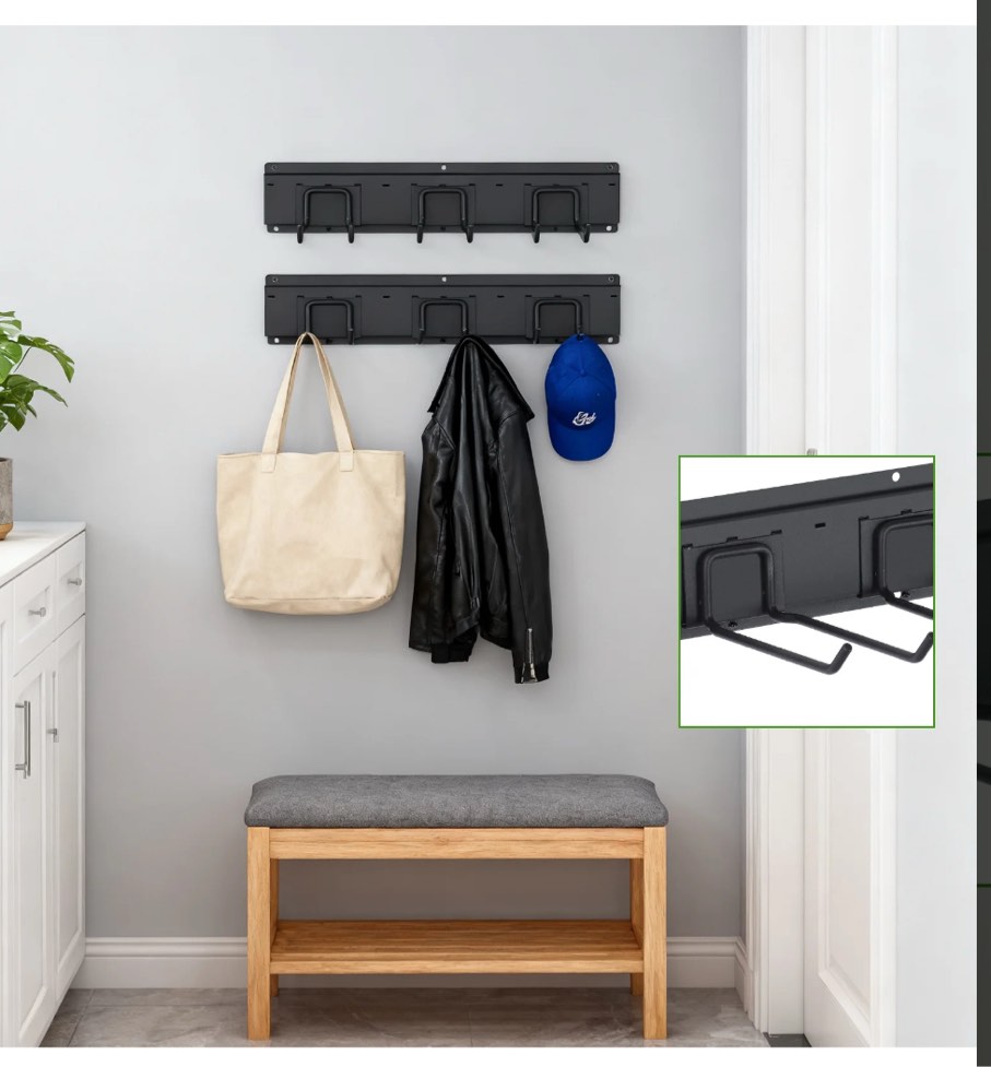 33" garage tool organizer wall mounted, 6 heavy duty hooks for shed garden yard tools, broom, shovel