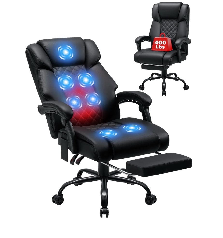 Hoffree Massage Office Chair 400LBS Executive Office Chair Massage and Footrest Big and Tall Office Chair with Heated Lumbar Support, Ergonomic Computer Desk Chair Reclining High Back Leather Office