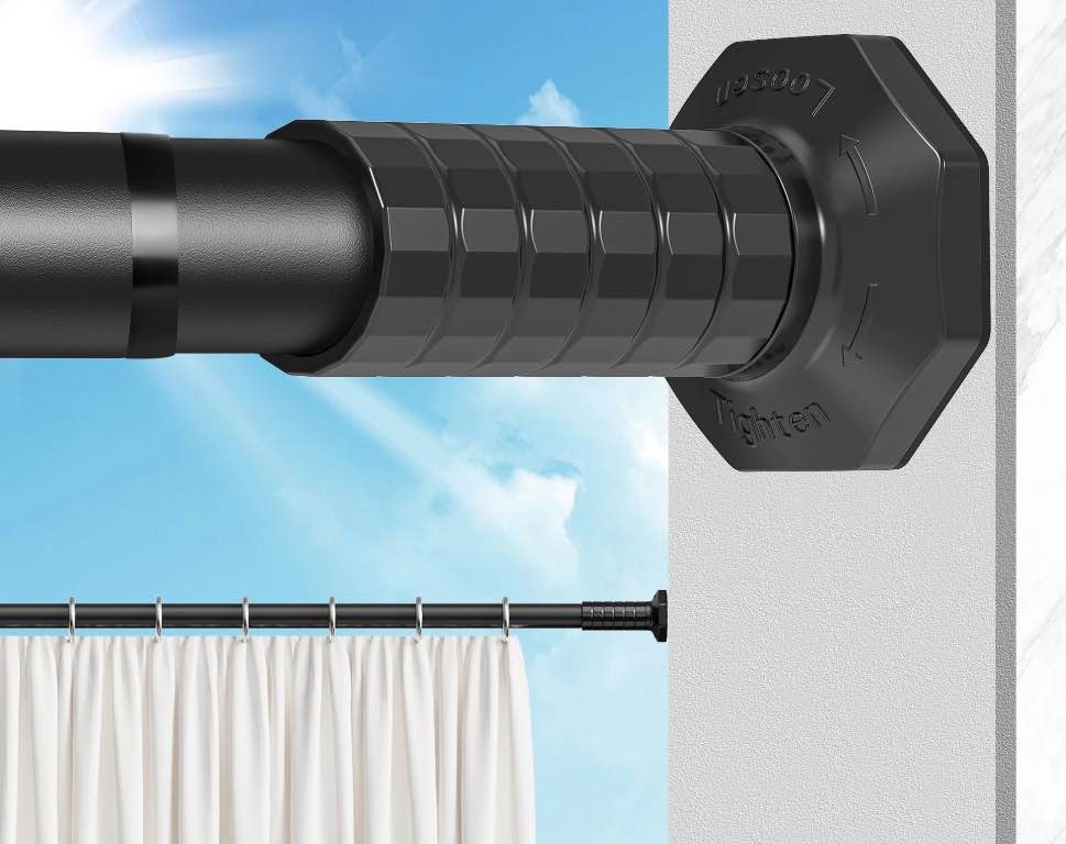GIRACOA Octagon Tension Curtain Rod 51-148 Inches  Heavy Duty No Drill Adjustable Rod with 12 Rings  Matte Black