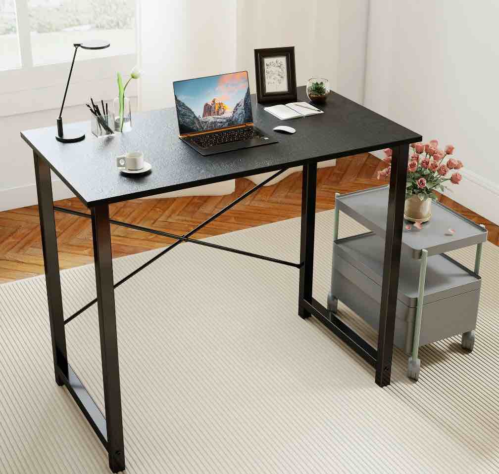 concetta 40 inch computer desk, simple office desk table for gaming or home office, writing desk for small space, black