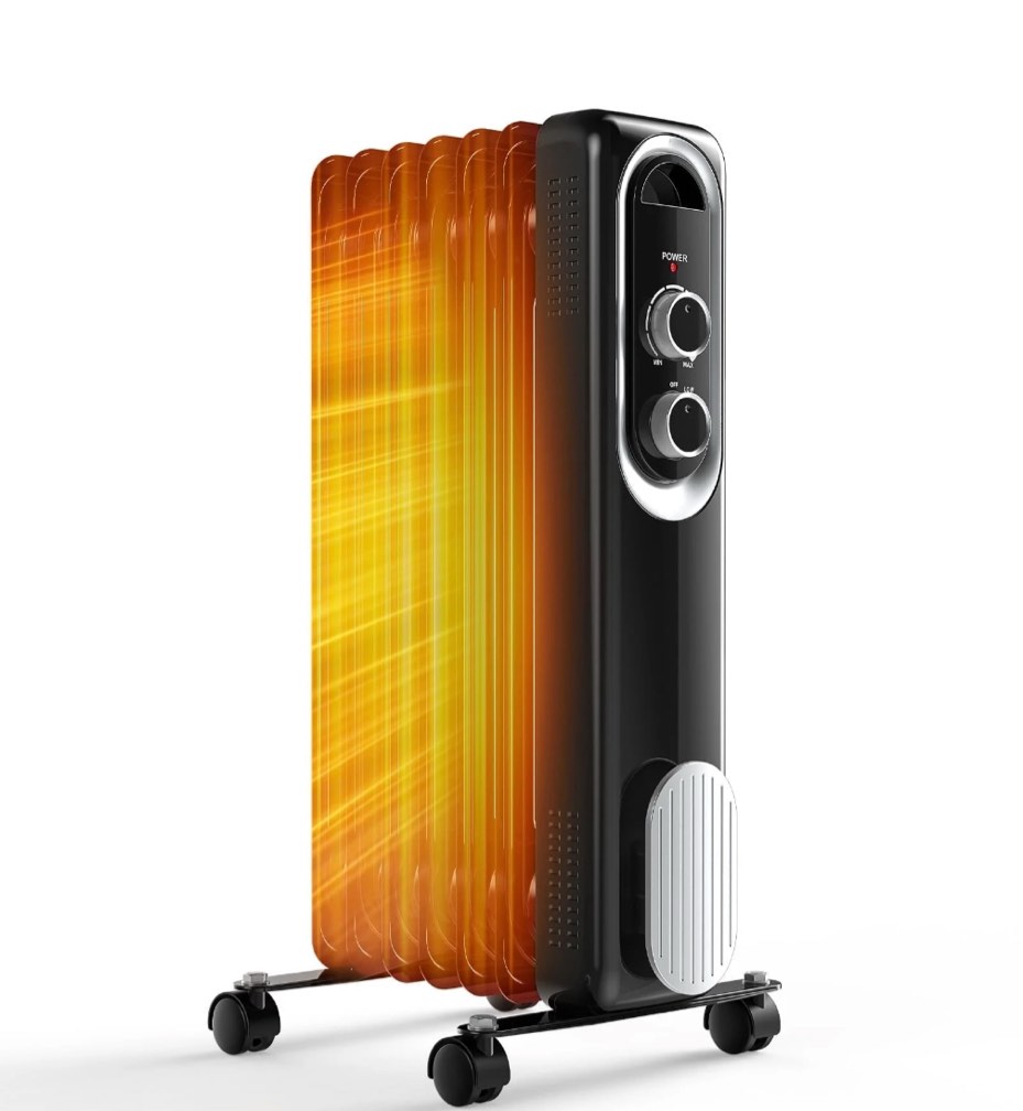 mcq basic electric oil filled radiator, space heater with adjustable thermostat,for office bedroom home, black