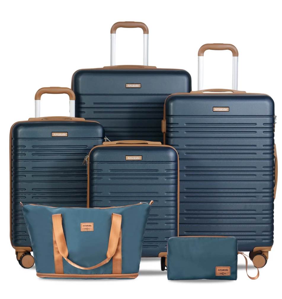 hardside luggage sets 6 piece, hardshell suitcase with tsa lock spinner wheel and travel duffle bag.dark green