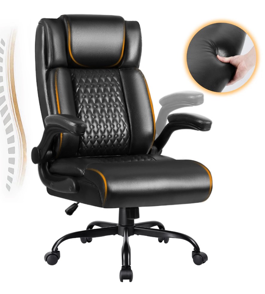 bossin big and tall executive office chair 400lbs with flip-up arms for adult, ergonomic high back lumber support adjustable computer desk chair